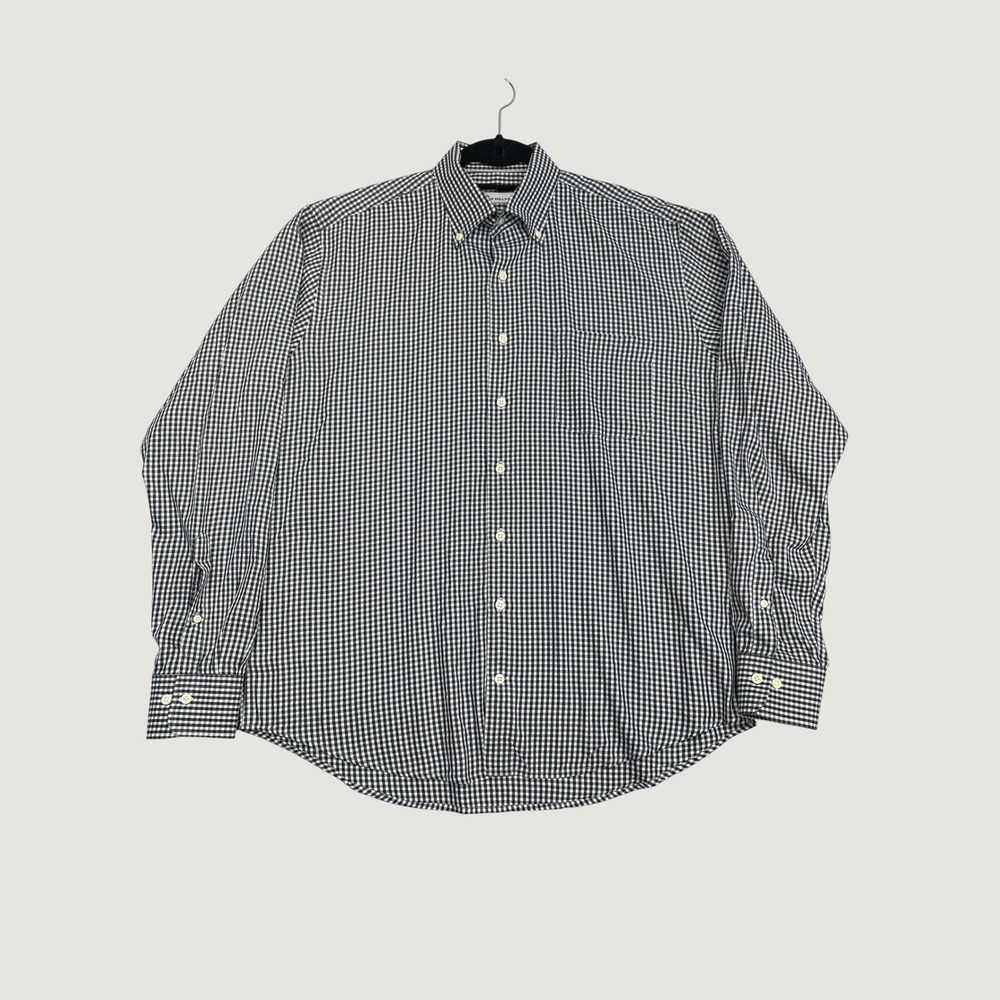 Peter Millar Button Down Shirt Mens L Black Gingham Cotton Silk LS Silk Blend